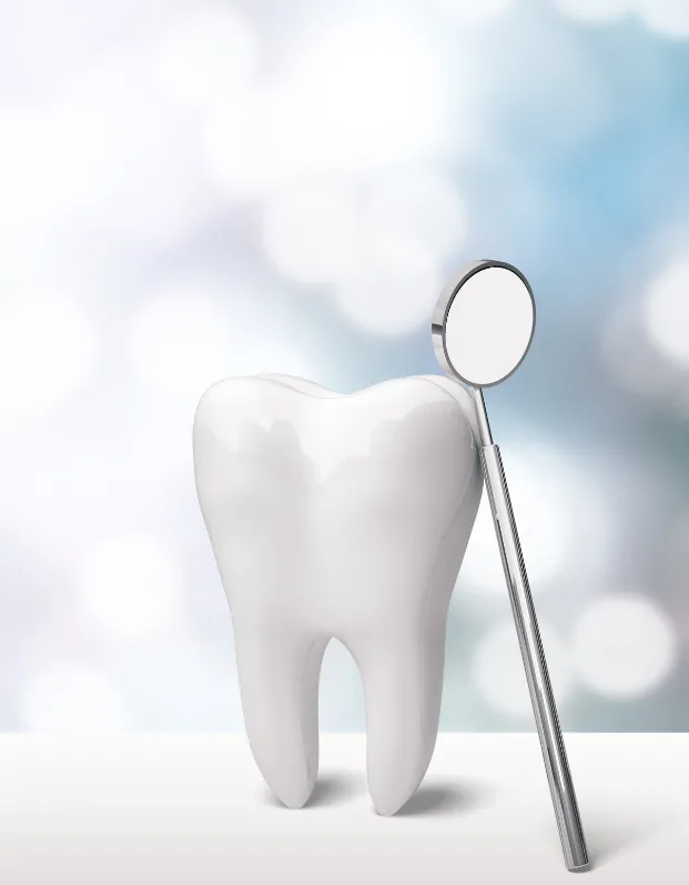 Dental Care for Veterans: How Long Do Dental Fillings Last? -Dental care for veterans concept illustration showing a healthy white tooth with a dental mirror on a light blue background.