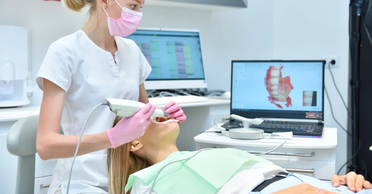 Close-up of ito digital scanner capturing a patient's dental structure
